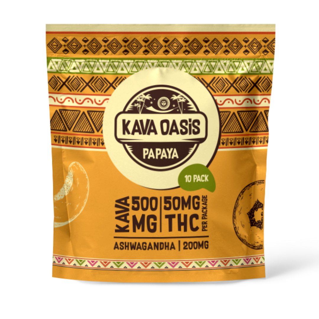 Kava Oasis Functional Gummies | Papaya | 500MG Kavalactones Nano | 50MG THC | 200MG Ashwagandha - Wonderland